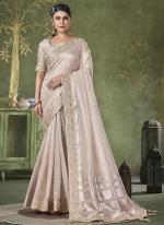 Linen Banarasi Checks Dusty Cream Party Wear Border Work Saree